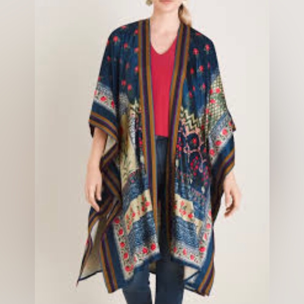 Aratta Silent Journey Floral Open Front Velvet Kimono Womens Sz OS Boho Artsy